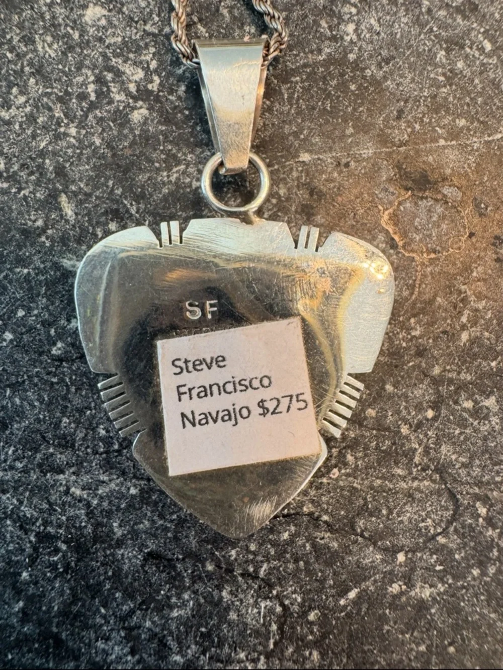 💥 For Traci! Navajo Artisan Steve Francisco 925 Turquoise Inlay Pendant Necklace - Picture 8 of 16